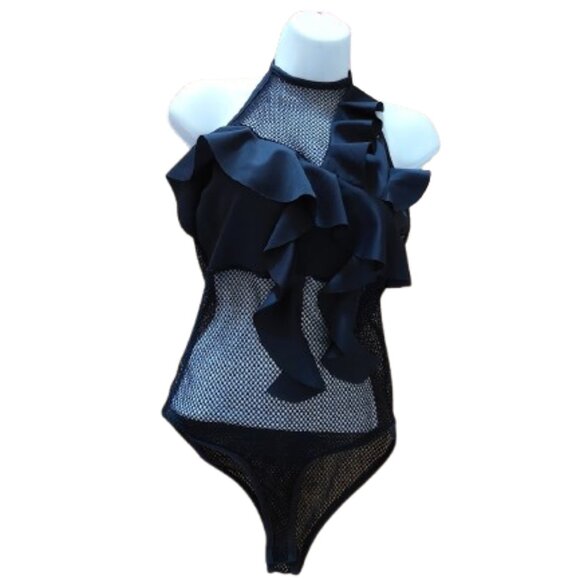 Black One-Piece Mesh Bodysuit Body Suit Size Medium NEW NWOT - Picture 1 of 5